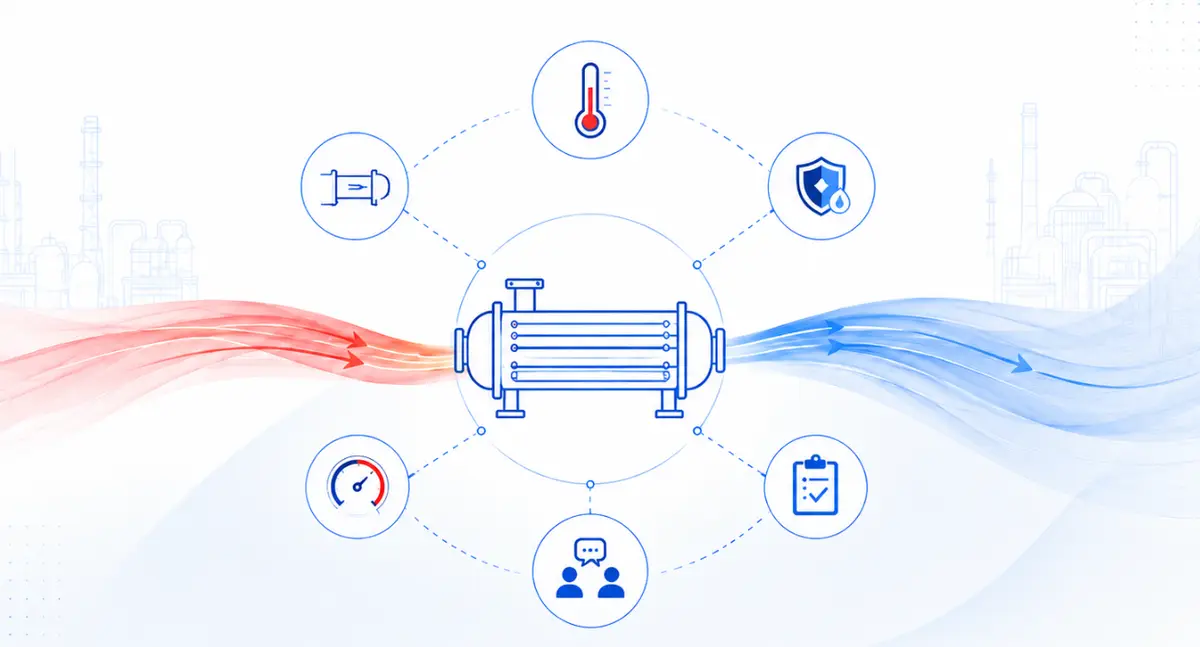 Key selection factors for an industrial heat exchanger — temperature, pressure, materials, flow and service support